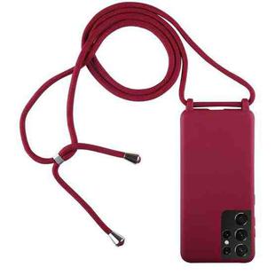 For Samsung Galaxy S21 Ultra 5G Candy Colors TPU Protective Case with Lanyard(Red)