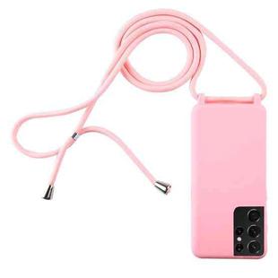 For Samsung Galaxy S21 Ultra 5G Candy Colors TPU Protective Case with Lanyard(Pink)