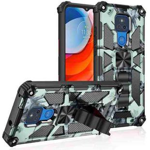 For Motorola Moto G Play (2021) Camouflage Armor Shockproof TPU + PC Magnetic Protective Case with Holder(Mint Green)