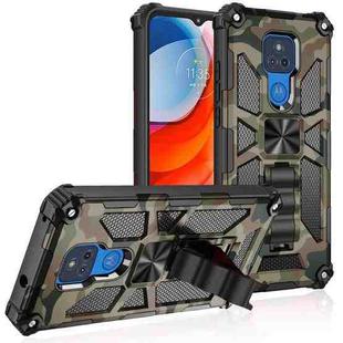 For Motorola Moto G Play (2021) Camouflage Armor Shockproof TPU + PC Magnetic Protective Case with Holder(Army Green)