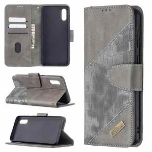 For Samsung Galaxy A02 / M02 Matching Color Crocodile Texture Horizontal Flip PU Leather Case with Wallet & Holder & Card Slots(Grey)
