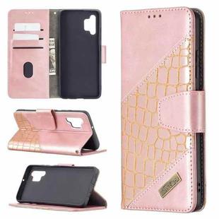 For Samsung Galaxy A32 4G Matching Color Crocodile Texture Horizontal Flip PU Leather Case with Wallet & Holder & Card Slots(Rose Gold)