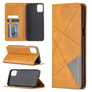 For LG K42 Rhombus Texture Horizontal Flip Magnetic Leather Case with Holder & Card Slots(Yellow)