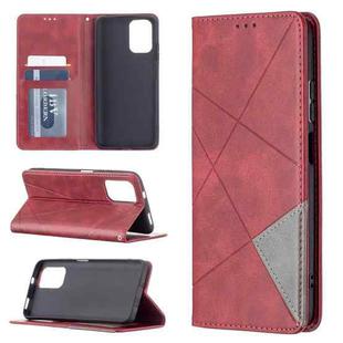 For Xiaomi Redmi Note 10 4G / Note 10s Rhombus Texture Horizontal Flip Magnetic Leather Case with Holder & Card Slots(Red)