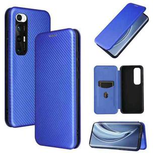 For Xiaomi Mi 10S Carbon Fiber Texture Horizontal Flip TPU + PC + PU Leather Case with Card Slot(Blue)