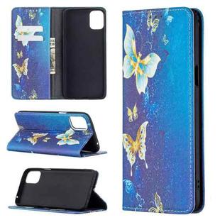 For LG K42 Colored Drawing Pattern Invisible Magnetic Horizontal Flip PU Leather Case with Holder & Card Slots & Wallet(Gold Butterflies)