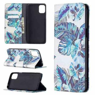 For LG K42 Colored Drawing Pattern Invisible Magnetic Horizontal Flip PU Leather Case with Holder & Card Slots & Wallet(Blue Leaves)