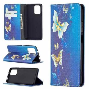 For Xiaomi Redmi Note 10 4G Colored Drawing Pattern Invisible Magnetic Horizontal Flip PU Leather Case with Holder & Card Slots & Wallet(Gold Butterflies)