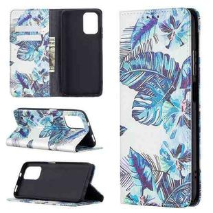 For Xiaomi Redmi Note 10 4G Colored Drawing Pattern Invisible Magnetic Horizontal Flip PU Leather Case with Holder & Card Slots & Wallet(Blue Leaves)