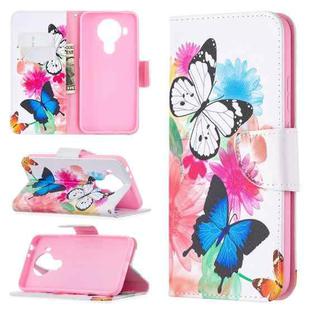For Nokia 5.4 Colored Drawing Pattern Horizontal Flip Leather Case with Holder & Card Slots & Wallet(Butterflies)
