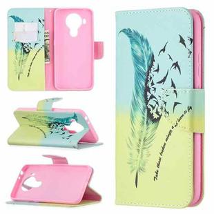 For Nokia 5.4 Colored Drawing Pattern Horizontal Flip Leather Case with Holder & Card Slots & Wallet(Feather)