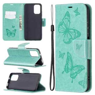 For Xiaomi Redmi Note 10 4G/Note 10s Two Butterflies Embossing  Pattern Horizontal Flip Leather Case with Holder & Card Slot & Wallet & Lanyard(Green)