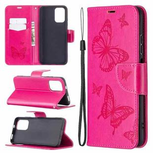 For Xiaomi Redmi Note 10 4G/Note 10s Two Butterflies Embossing  Pattern Horizontal Flip Leather Case with Holder & Card Slot & Wallet & Lanyard(Rose Red)