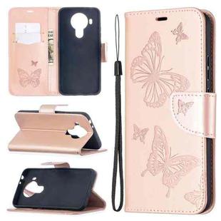 For Nokia 5.4 Two Butterflies Embossing  Pattern Horizontal Flip Leather Case with Holder & Card Slot & Wallet & Lanyard(Rose Gold)