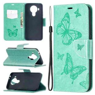 For Nokia 5.4 Two Butterflies Embossing  Pattern Horizontal Flip Leather Case with Holder & Card Slot & Wallet & Lanyard(Green)