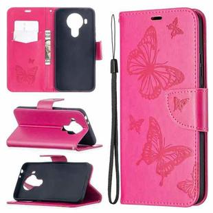 For Nokia 5.4 Two Butterflies Embossing  Pattern Horizontal Flip Leather Case with Holder & Card Slot & Wallet & Lanyard(Rose Red)