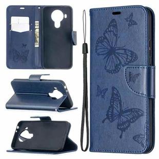 For Nokia 5.4 Two Butterflies Embossing  Pattern Horizontal Flip Leather Case with Holder & Card Slot & Wallet & Lanyard(Dark Blue)