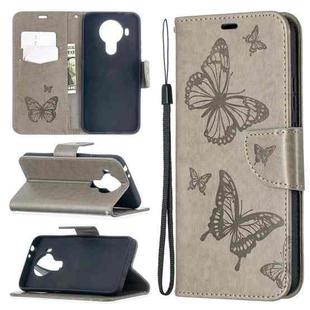 For Nokia 5.4 Two Butterflies Embossing  Pattern Horizontal Flip Leather Case with Holder & Card Slot & Wallet & Lanyard(Grey)