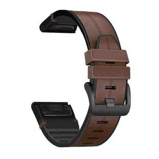 For Garmin Fenix 6 Silicone + Leather Quick Release Watch Band(Coffee)