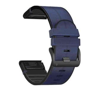For Garmin Fenix 6X Silicone + Leather Quick Release Watch Band(Blue)