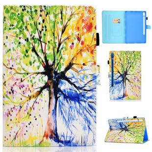 For Galaxy Tab S6 T860 / T865 Colored Drawing Horizontal Flip Leather Case with Holder & Card Slots & Pen Slot & Sleep / Wake-up Function(Colorful Tree)