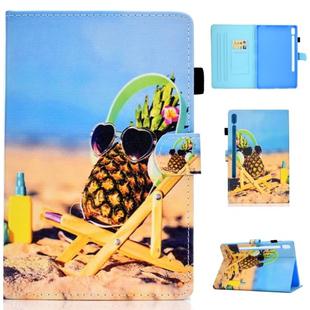 For Galaxy Tab S6 T860 / T865 Colored Drawing Horizontal Flip Leather Case with Holder & Card Slots & Pen Slot & Sleep / Wake-up Function(Pineapple)