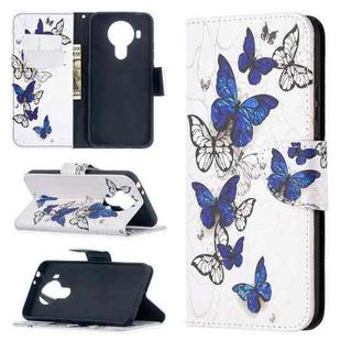 For Nokia 5.4 Colored Drawing Pattern Horizontal Flip Leather Case with Holder & Card Slots & Wallet(Blue Butterflies)