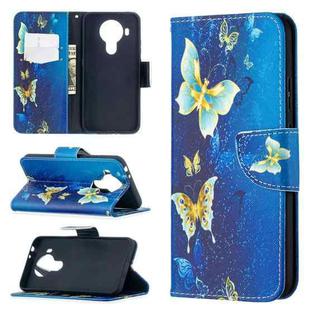 For Nokia 5.4 Colored Drawing Pattern Horizontal Flip Leather Case with Holder & Card Slots & Wallet(Gold Butterfly)