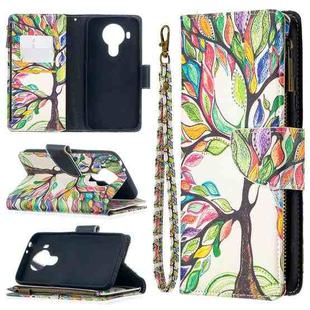 For Nokia 5.4 Colored Drawing Pattern Zipper Horizontal Flip Leather Case with Holder & Card Slots & Wallet & Lanyard(Tree)