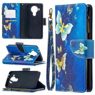 For Nokia 5.4 Colored Drawing Pattern Zipper Horizontal Flip Leather Case with Holder & Card Slots & Wallet & Lanyard(Gold Butterfly)