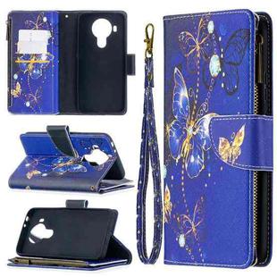 For Nokia 5.4 Colored Drawing Pattern Zipper Horizontal Flip Leather Case with Holder & Card Slots & Wallet & Lanyard(Purple Butterfly)