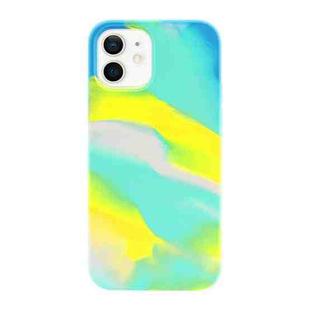 For iPhone 11 Liquid Silicone Watercolor Protective Case , Fixed Color, Random Shape(Blue Yellow)