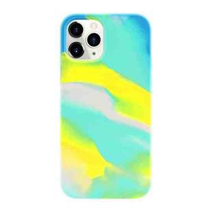 For iPhone 11 Pro Max Liquid Silicone Watercolor Protective Case , Fixed Color, Random Shape(Blue Yellow)