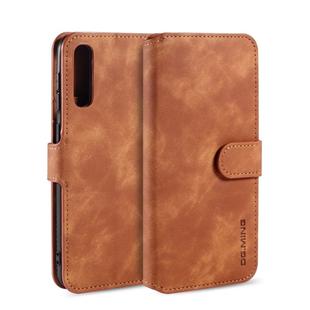 For Galaxy A30s / A50s DG.MING Retro Oil Side Horizontal Flip Case with Holder & Card Slots & Wallet(Brown)