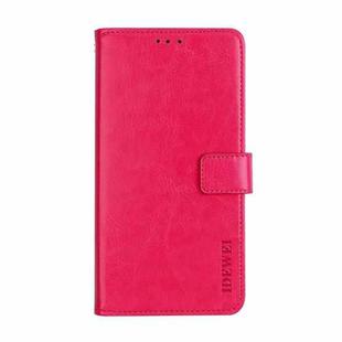 For OnePlus 9 idewei Crazy Horse Texture Horizontal Flip Leather Case with Holder & Card Slots & Wallet(Rose Red)