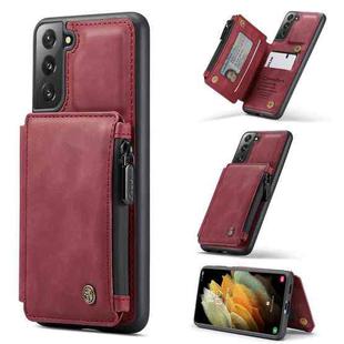 For Samsung Galaxy S21 5G CaseMe C20 Multifunctional PC + TPU Protective Case with Holder & Card Slot & Wallet(Dark Red)