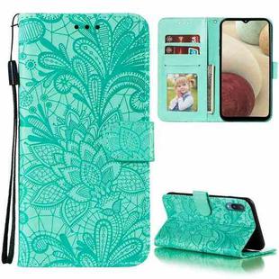For Samsung Galaxy A02 / M02 (EU) Lace Flower Embossing Pattern Horizontal Flip Leather Case with Holder & Card Slots & Wallet & Photo Frame(Green)