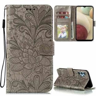 For Samsung Galaxy A32 4G Lace Flower Embossing Pattern Horizontal Flip Leather Case with Holder & Card Slots & Wallet & Photo Frame(Grey)