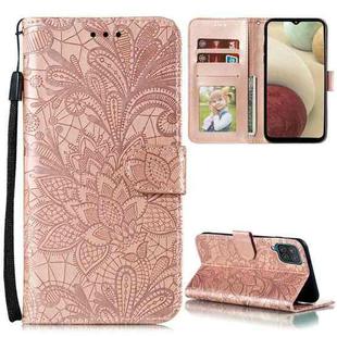 For Samsung Galaxy F62 / M62 Lace Flower Embossing Pattern Horizontal Flip Leather Case with Holder & Card Slots & Wallet & Photo Frame(Rose Gold)
