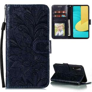 For LG Stylo 7 5G Lace Flower Embossing Pattern Horizontal Flip Leather Case with Holder & Card Slots & Wallet & Photo Frame(Dark Blue)