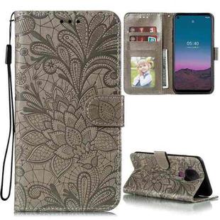 For Nokia 5.4 Lace Flower Embossing Pattern Horizontal Flip Leather Case with Holder & Card Slots & Wallet & Photo Frame(Grey)