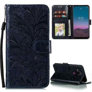 For Nokia 5.4 Lace Flower Embossing Pattern Horizontal Flip Leather Case with Holder & Card Slots & Wallet & Photo Frame(Dark Blue)