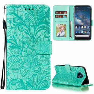 For Nokia 8.3 5G Lace Flower Embossing Pattern Horizontal Flip Leather Case with Holder & Card Slots & Wallet & Photo Frame(Green)
