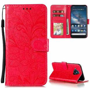 For Nokia 8.3 5G Lace Flower Embossing Pattern Horizontal Flip Leather Case with Holder & Card Slots & Wallet & Photo Frame(Red)