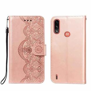 For Motorola Moto E7 Power Flower Vine Embossing Pattern Horizontal Flip Leather Case with Card Slot & Holder & Wallet & Lanyard(Rose Gold)