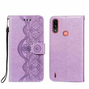 For Motorola Moto E7 Power Flower Vine Embossing Pattern Horizontal Flip Leather Case with Card Slot & Holder & Wallet & Lanyard(Purple)