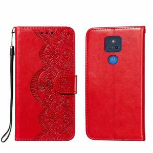 For Motorola Moto G Play (2021) Flower Vine Embossing Pattern Horizontal Flip Leather Case with Card Slot & Holder & Wallet & Lanyard(Red)