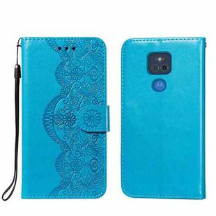 For Motorola Moto G Play (2021) Flower Vine Embossing Pattern Horizontal Flip Leather Case with Card Slot & Holder & Wallet & Lanyard(Blue)