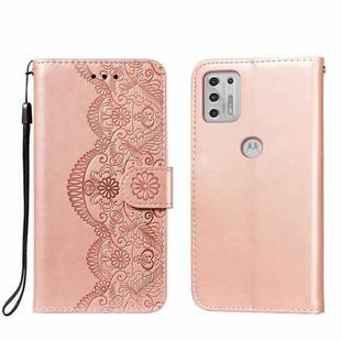 For Motorola Moto G Stylus (2021) Flower Vine Embossing Pattern Horizontal Flip Leather Case with Card Slot & Holder & Wallet & Lanyard(Rose Gold)