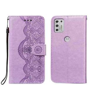 For Motorola Moto G Stylus (2021) Flower Vine Embossing Pattern Horizontal Flip Leather Case with Card Slot & Holder & Wallet & Lanyard(Purple)